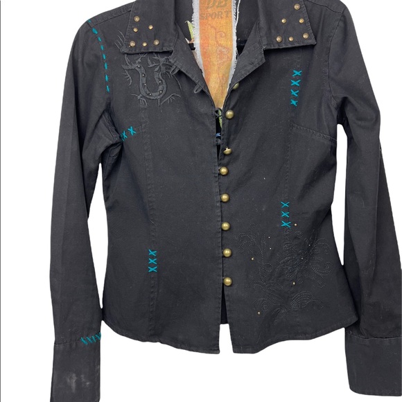 DB Sport Jacket Womens Medium Embroidered Floral Black Blazer Coat - Picture 4 of 5